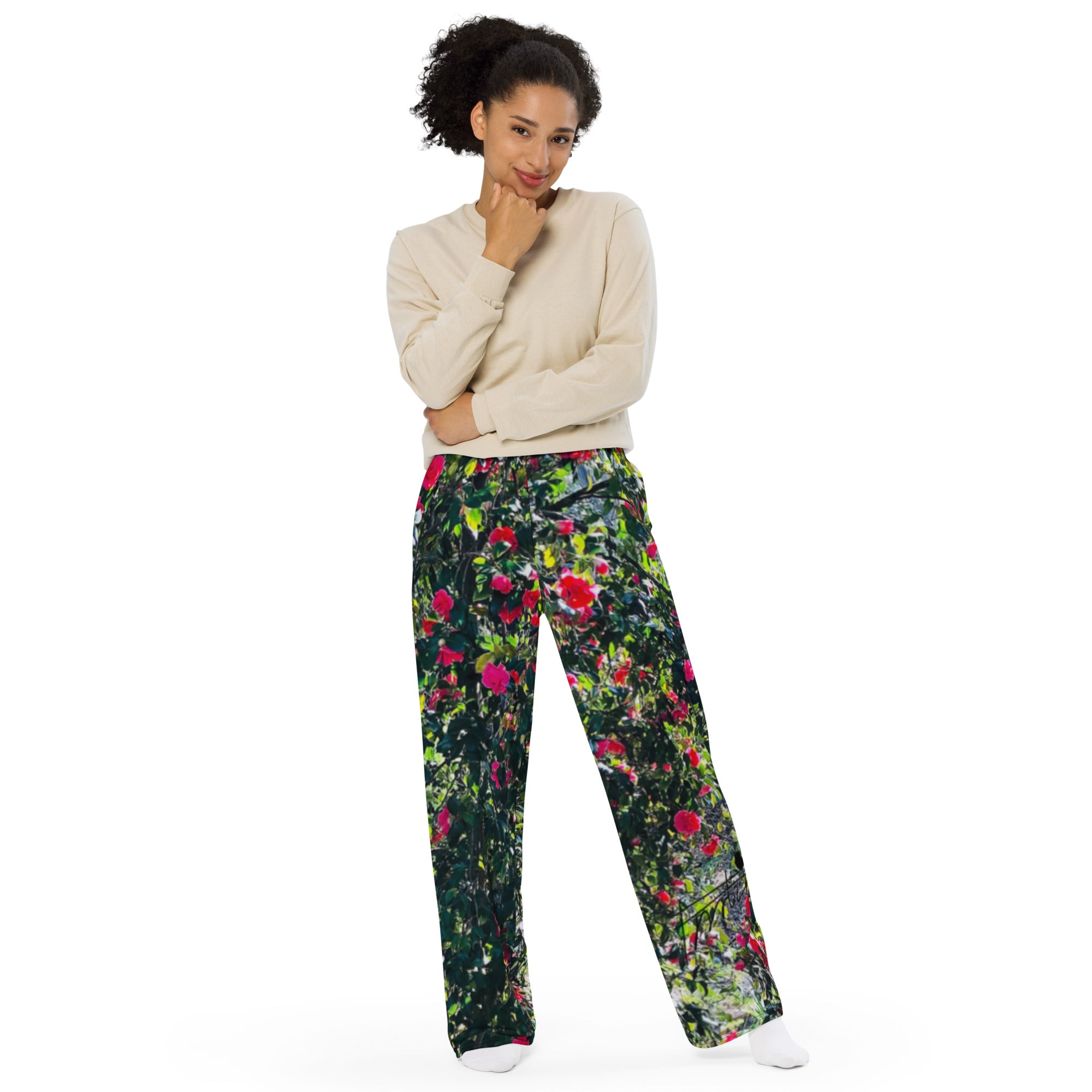 “Frrrbird”-All-over print unisex wide-leg pants